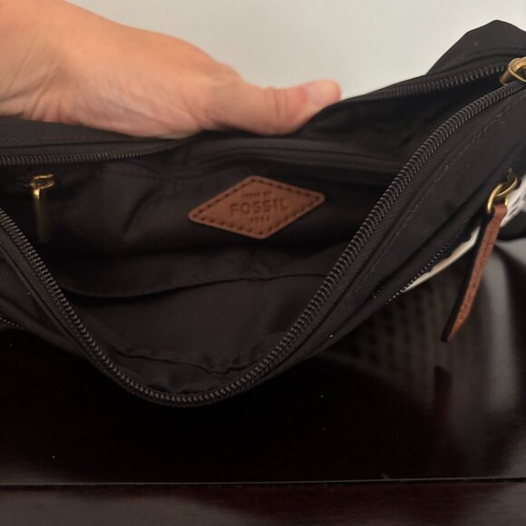 Fossil Bailey Black and White Polka Dot Nylon Canvas Crossbody Shoulder Bag - Picture 13 of 13